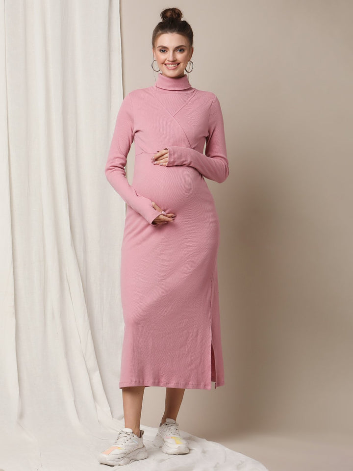 Pink Maternity Rib-Knit Dress