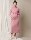 Zipless Maternity Dress with Slit- Pink
