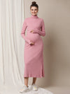 Zipless Maternity Dress with Slit- Pink