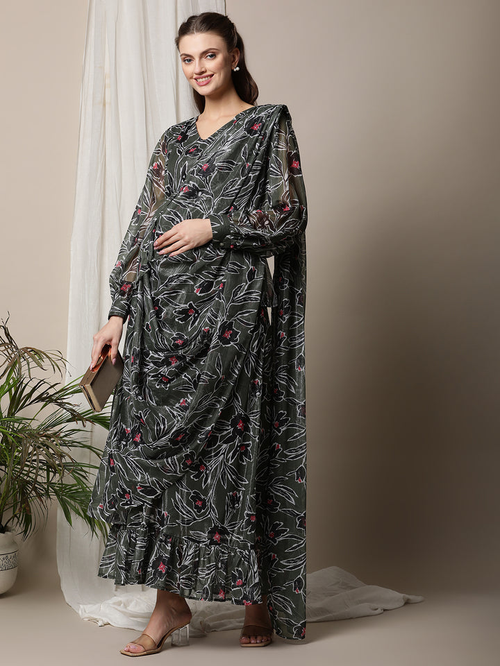 Nursing Saree Style Maxi Dress