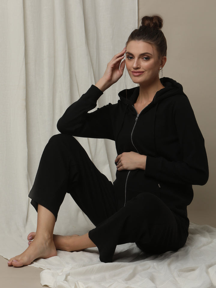 2pc. Maternity Rib-Knit Hoodie + Pyjama Set