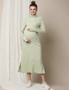 Zipless Maternity Dress with Slit- Green