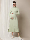 Zipless Maternity Dress with Slit- Green