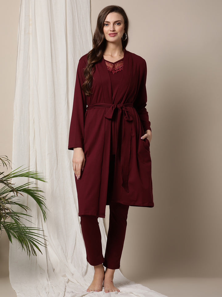 3pc. Maternity & Nursing Nightwear Pajama Set With Robe