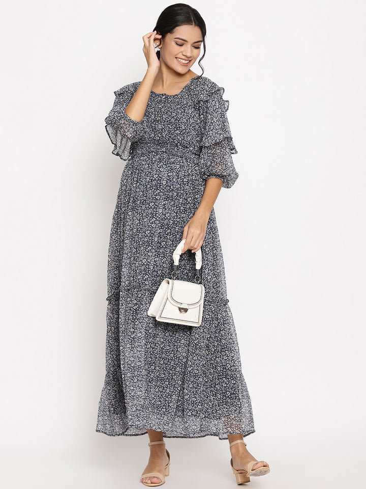 Nursing Smocked-Waist Maxi Dress