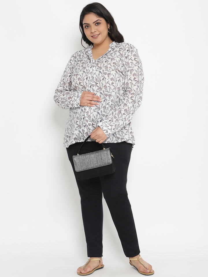 Plus Size Maternity White Playful Print Tunic Top