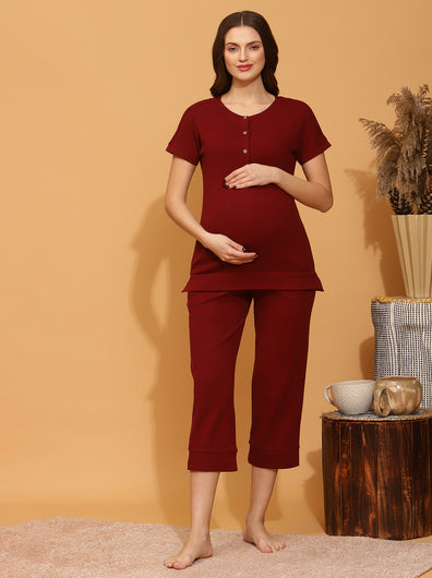 Maternity Lounge Sleep Set- Burgundy