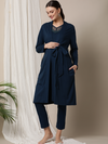 3pc. Maternity Pajama Set With Robe- Blue