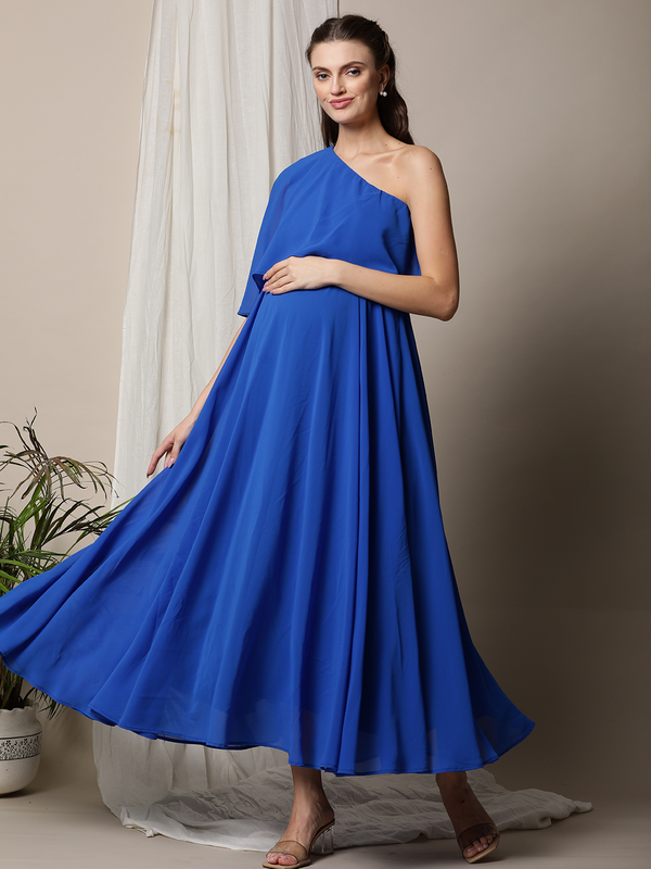 One-Shoulder Blue Nursing Dress