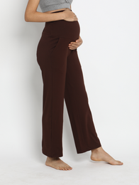 High Waist Wide-leg Maternity Pants- Brown