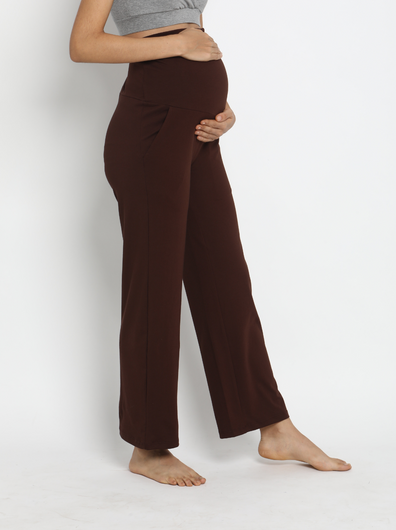 High Waist Wide-leg Maternity Pants- Brown