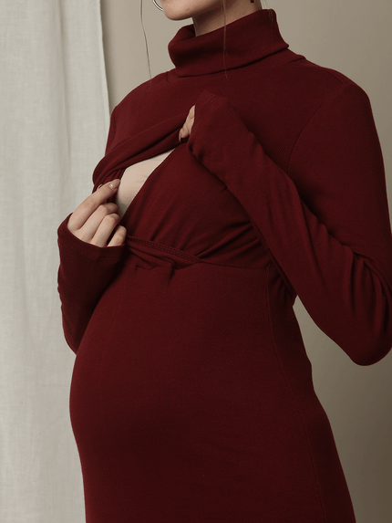 Nursing Overlay Rib Knit Dress
