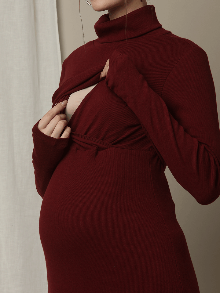 Nursing Overlay Rib Knit Dress
