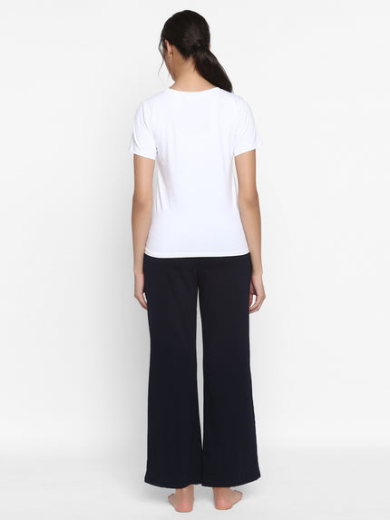 Maternity Stretch Cotton Pajama & T-Shirt Set- White/Blue