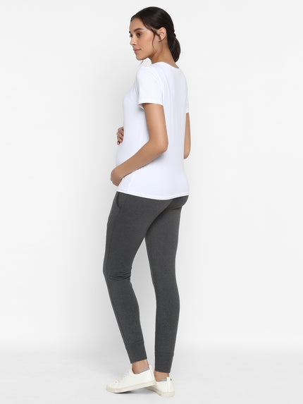 Maternity T-shirt & Joggers Set- White/Grey