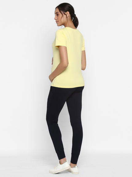 Maternity T-shirt & Joggers Set- Yellow/Blue