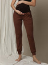 Stretchy Rib Maternity Jogger Pants- Brown