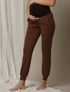 Stretchy Rib Maternity Jogger Pants- Brown