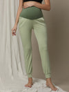 Stretchy Rib Maternity Jogger Pants- Green