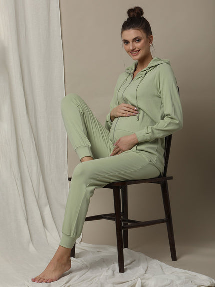 Stretchy Rib Maternity Jogger Pants- Green