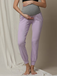 Stretchy Rib Maternity Jogger Pants- Purple