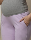 Stretchy Rib Maternity Jogger Pants- Purple