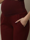 Stretchy Rib Maternity Jogger Pants- Burgundy
