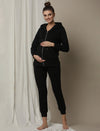 2pc. Maternity Hoodie & Jogger Lounge Set- Black