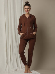 2pc. Maternity Hoodie & Jogger Lounge Set- Brown