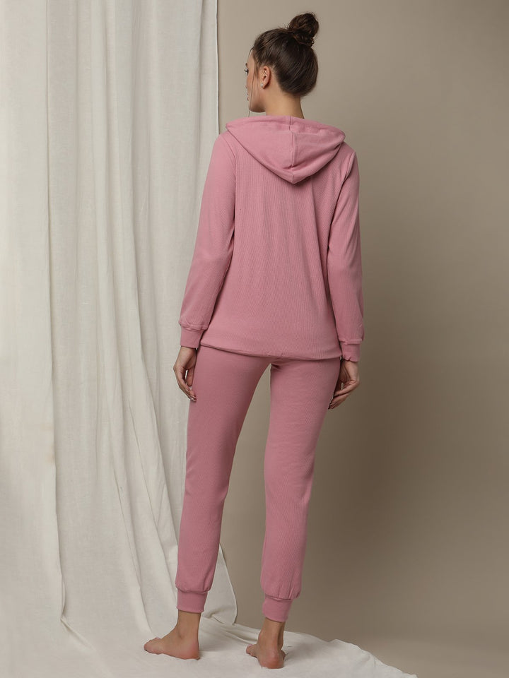 2pc. Rib-Knit Maternity Hoodie + Jogger Set