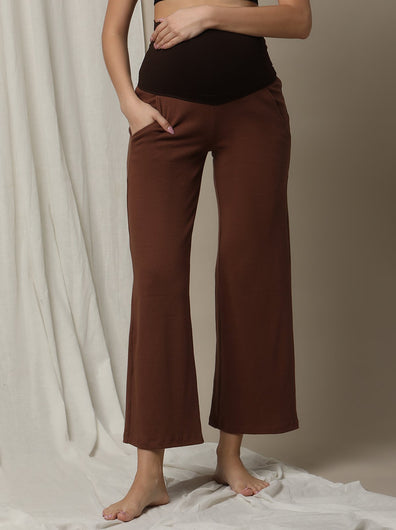 Maternity High-Waist Lounge Sleep Pants- Brown