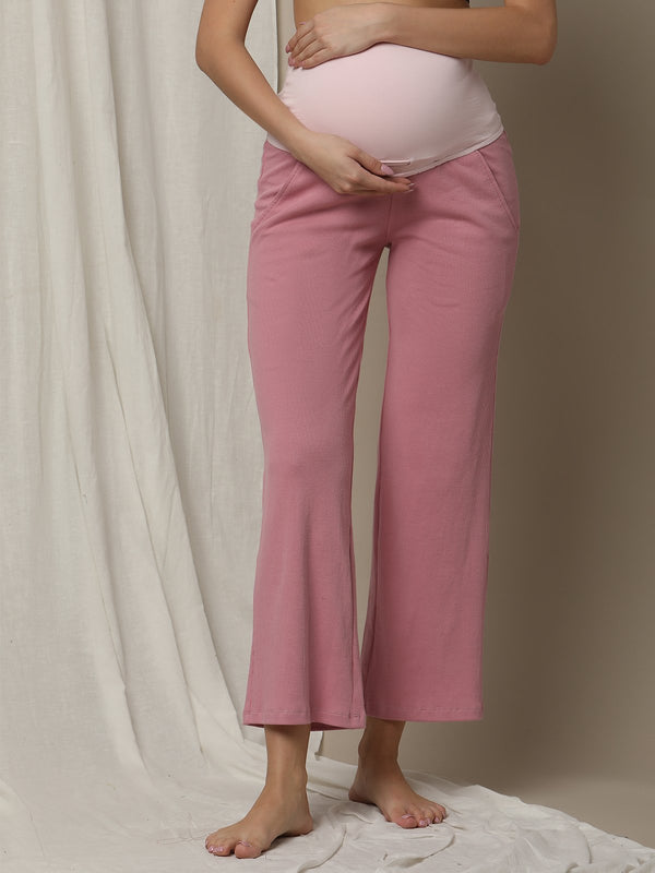 Maternity Ribbed Knit Comfy Pajama Pants – Brown