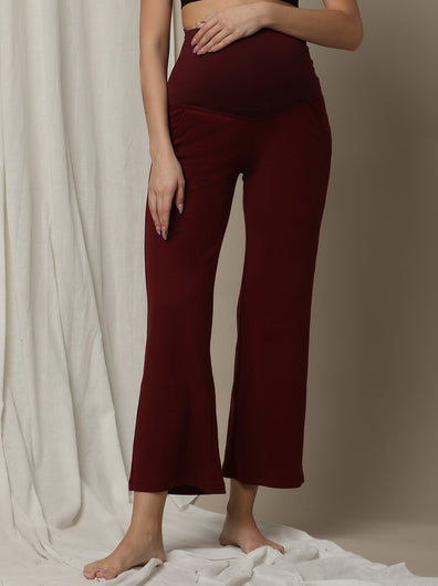Maternity High-Waist Lounge Sleep Pants- Burgundy
