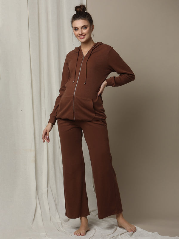 2pc. Maternity Rib-Knit Hoodie + Pyjama Set