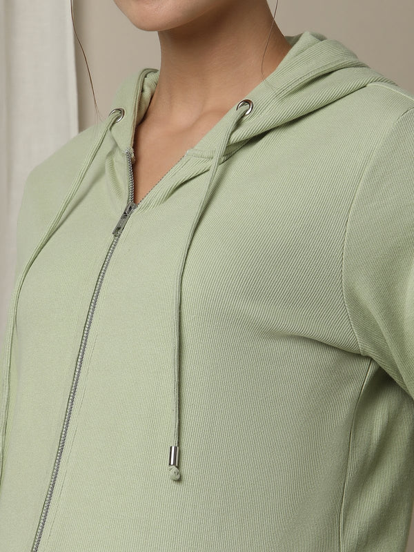 Rib Zipper Hooded Jacket