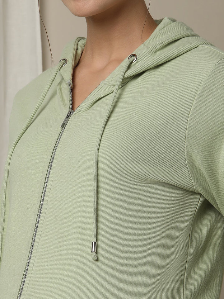 Rib Zipper Hooded Jacket