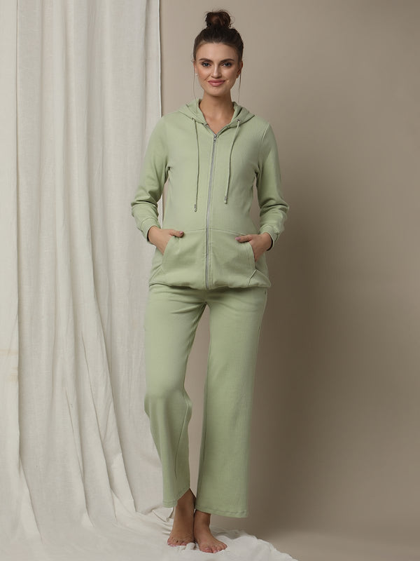 2pc. Maternity Rib-Knit Hoodie + Pyjama Set