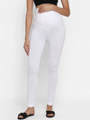 Front view of Wobbly Walk White Maternity Leggings featuring an over-belly, elastic-free waistband
