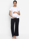 Maternity Stretch Cotton Pajama & T-Shirt Set- White/Blue
