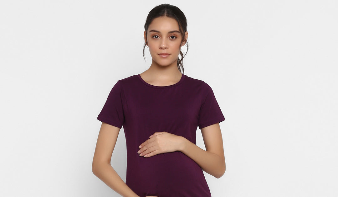 Maternity Stretch Cotton Pajama & T-Shirt Set- Purple
