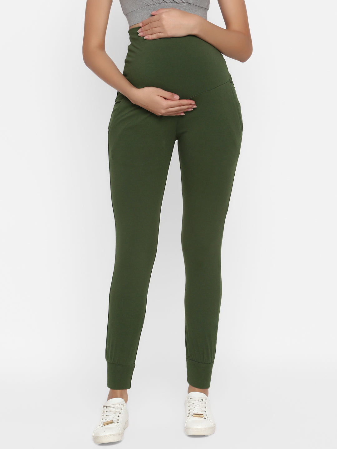 Over Bump Maternity Athletic Track Pants - Myrtle Green