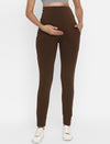 High-rise Maternity Joggers Pants- Brown