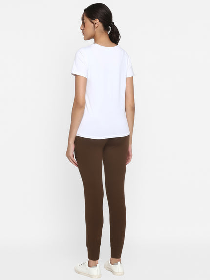 Maternity T-shirt & Joggers Set- White/Brown