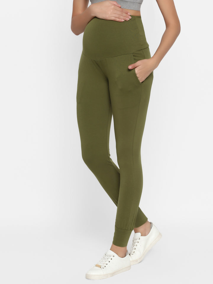 Cotton Maternity Jogger Pants With Pocket