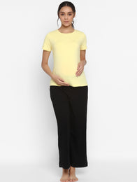Maternity Stretch Cotton Pajama & T-Shirt Set- Yellow/Black