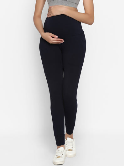 High-rise Maternity Joggers Pants- Navy Blue