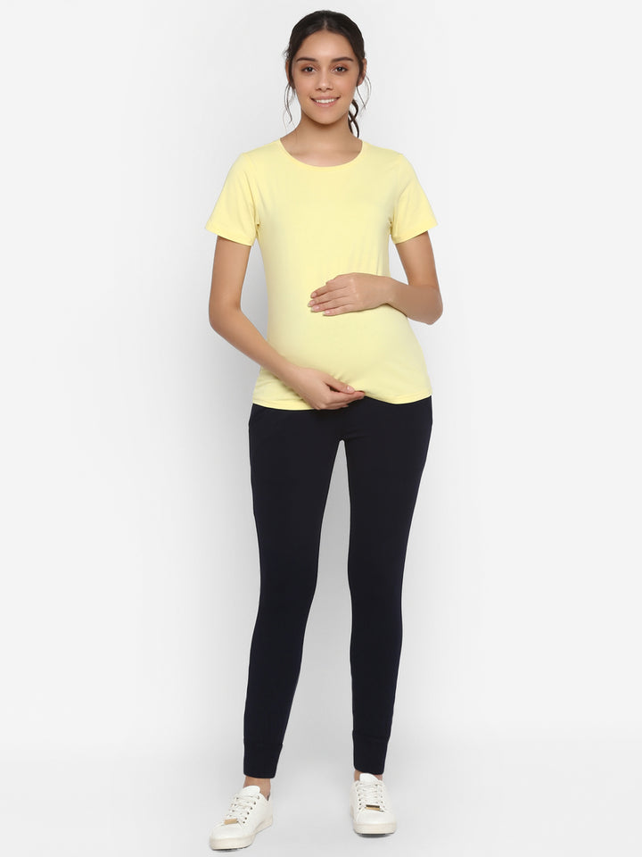 Maternity T-shirt & Joggers Set- Yellow/Blue