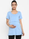 Maternity/Nursing Half Sleeves T-shirt- Blue