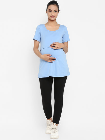 Maternity UnderBelly Leggings & Nursing T-Shirt Set- Light Blue