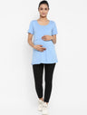 2pc. Maternity UnderBelly Leggings + Feeding T-Shirt - Electric Blue